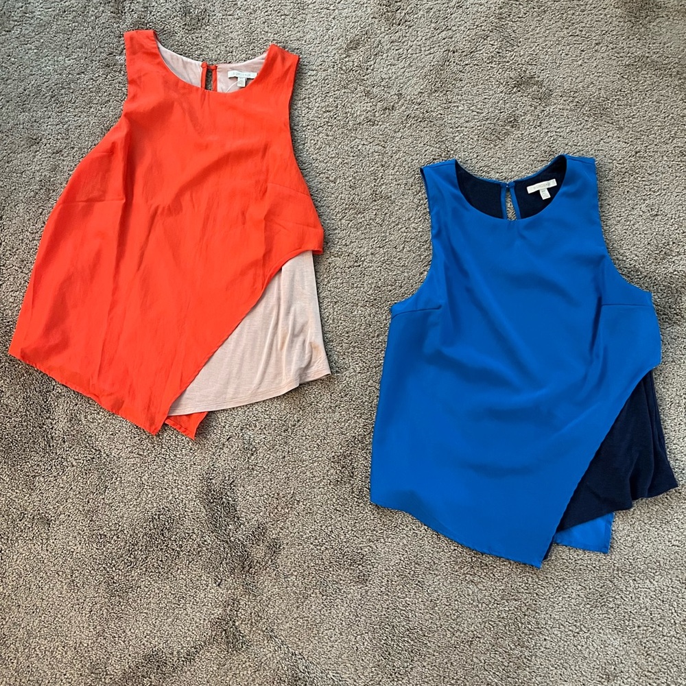 Anthropologie Bordeaux set of two color block tanks